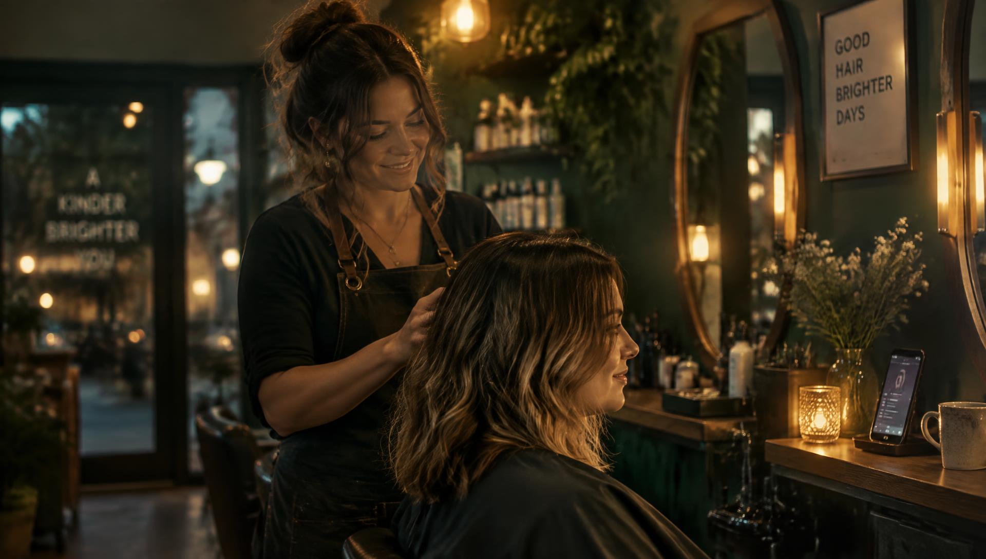 A salon owner with a client while her phone is answered for her